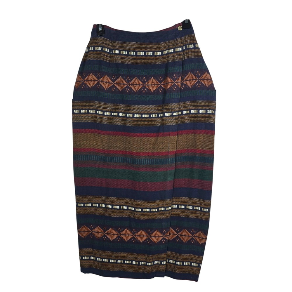 Copper Key Vintage Southwestern Striped Cotton Midi Pencil Skirt Multicolor SML